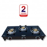 Inalsa Dazzle Glass Top, 3 Burner Gas Stove with Rust Proof Powder Coated Body, Black