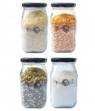 Favola Glass Square Jar for Cookies, Liquid and Food Items with Airtight and Rustpro of Cap/Lid, 500 g, Set of 4, Clear