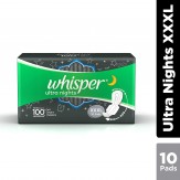 Whisper Ultra Nights Sanitary Pads with Wings - 10 Pieces (XXXL)