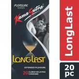 KamaSutra Pleasure Series Condoms for Men, LongLast Condoms, Contains Active Ingredient for Climax Delay, Dotted Texture, 20 Premium Condoms (Pack of 2)