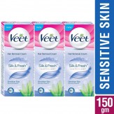 Veet Silk and Fresh Hair Removal Cream, Sensitive Skin - 50g Pack of 3