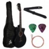 Juarez Acoustic Guitar, 38 Inch Curved Body Cutaway, 38CUR with Bag, Strings, Pick and Strap, Black