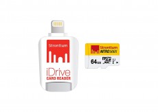 Strontium Nitro iDrive Card Reader (White) with Strontium Nitro 64GB UHS-I Class 10 MicroSD Card (SRN64GTFU1D)