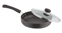 Vinod Cookware Deep Fry Pan with Lid, 24cm, Black