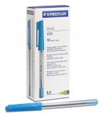 Staedtler Stick 430 M- 3 Medium Ballpoint Pen - Transparent Body, Blue Ink, Pack Of 10
