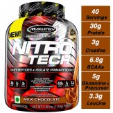 Muscletech Performance Series Nitrotech Whey Protein Peptides & Isolate (30g Protein, 1g Sugar, 3g Creatine, 6.9 BCAAs, 5g Glutamine & Precursor, Post-Workout) - 4lbs (1.81kg) (Milk Chocolate)