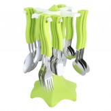 Ritu Stainless Steel Cutlery Set, 24-Pieces, Pink and Green