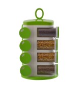Floraware 16-Jar Revolving Spice Rack Masala Box, (Green)