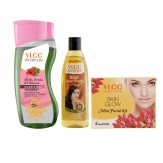 VLCC Ayurveda Silky Shine Shampoo, Ayurveda Hair Oil and Facial Kit Combo