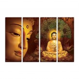 eCraftIndia 'Meditating Buddha' Painting (Canvas, 99 cm x 61 cm, Set of 4, CPGKB2103_A), Multicolour