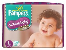 Pampers Active Baby Large Size Diapers (78 count)  Rs. 792 at amazon