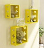 Home Sparkle 3 Cube Wall Shelves Engineered Wood (Yellow)