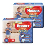 Huggies Ultra Soft Pants Large Size Premium Diapers for Boys (2 x 26 Counts) at Amazon