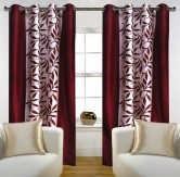 Home Candy Leaves 4 Piece Floral Polyester Door Curtain Set - 7ft, Maroon