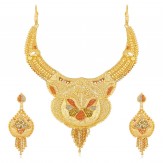 Apara Gold Plated Mint Meenakari Earring Necklace One Gram Jewellery Set for Women