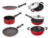 Nirlon Gas Compatible Non-Stick Aluminium Cookware Set, 6-Pieces, Red/Black