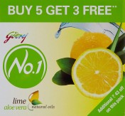 Godrej No.1 Soap, Lime and Aloe Vera, 150g (Buy 5 Get 3 Free)
