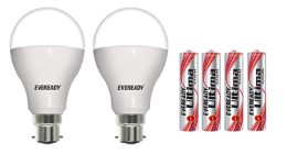 Eveready 14w (Pack of 2) LED Bulb with 4 Free Eveready Ultima AAA Alkaline Battery Rs 489 at Amazon