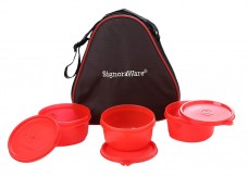 Signoraware Smart Plastic Lunch Box with Bag, 310ml, Set of 3, Red