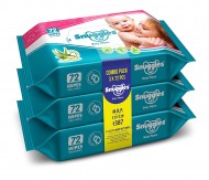 Snuggles Baby Wet Wipes with Aloe Vera and Vitamin E, 72 Pcs/Pack (Pack of 3)