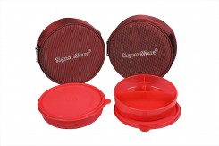 Signoraware Mini Meal Lunch Box with Bag Set, 550ml, Set of 2, Wate Melon Red