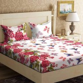 Home Elite 120 TC Cotton Double Bedsheet with 2 Pillow Covers - Floral, Multicolour