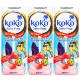 Koko Dairy Free Strawberry Flavoured Coconut Milk Vegan Drink, 250 ML [Pack of 3]