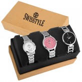 Swisstyle Analogue White Black Pink Dial Women's Combo Of 3 Watch - Ss-3Cmb-01