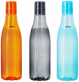 Amazon Brand – Solimo Plastic Fridge Bottle Set (3 pieces, 1L, Checkered pattern, Multicolour)