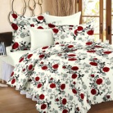 Story@Home 120 TC Cotton Double Bedsheet with 2 Pillow Covers - Floral, Red