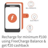 Recharge & Bill payment Rs. 20 cashback on Rs. 100 ( All Freecharge user )