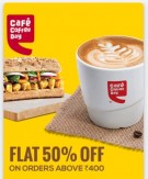 Flat 50% off on min. 400 on All Orders of Cafe Coffee Day via Zomato