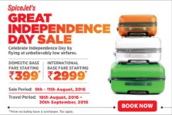 SpiceJet’s Great Independence Day Sale – Base Fares Domestic Rs. 399, International Rs. 2999 at SpiceJet