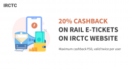 [Freecharge irctc offer] Get 20% cashback upto Rs.50 cashback on Rail e-ticktes at IRCTC website