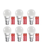 Eveready 9W 6500K Pack of 6 Cool Day Light LED Bulbs with Free 12 Battery