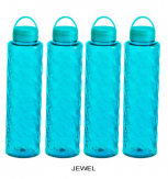 Steelo Jewel Plastic Water Bottle, 1 Litre, Set of 4, Turkish Blue
