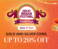 Bring home prosperity this Dhanteras! Save Extra on Gold & Silver coins Up to 20% off + 10% instant bank discount @ Amazon