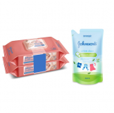 Johnson's Baby Wipes, Pack of 2 (160 Wet Wipes) with Active Clean Baby Laundry Detergent (500ml)
