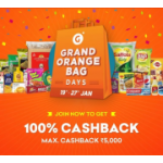 Get 100% cashback up to Rs 5000 - Grofers Grand Orange Bag Days offer 19-27 Jan 2019