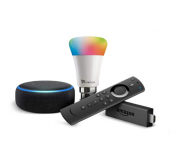 Echo Dot (Black) and Fire TV Stick Bundle with Syska 9W smart color bulb