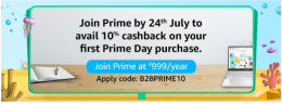 [Amazon Business] Join Prime by 24th July Get 10% Cashback on 1st Prime Day Purchase @ Amazon