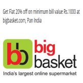 Flat 20% off on minimum bill value Rs.1000 at bigbasket.com Voucher @ Rs. 19 @ Paytm
