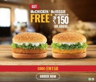 McDonalds McDelivery Get McChicken/Mcveggie free on purchase of Rs 150