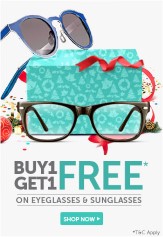 Eyeglasses & Sunglasses Buy 1 Get 1 Free + upto 60% off with Gift voucher at Lenskart