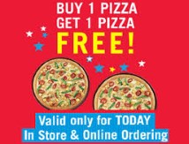 Dominos Pizza Bogo offer Buy 1 Get 1 Free +  Extra 20% Cashback at dominos