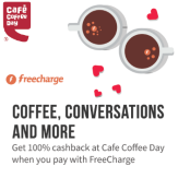 100% cashback Upto Rs. 100 at Cafe Coffee Day with Freecharge wallet Payment