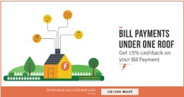 Electricity, Gas, Landline, DTH & Bill Payments 15% Cashback Upto Rs. 100 at Freecharge (New User)