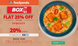 Flat 25% Off + 20% Paytm Cashback on Foodpanda BOX8 for Rs. 165 at Foodpanda
