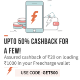 Freecharge Wallet from Rs. 20 to 500 Cashback on Loading Rs. 1000 (All Users)