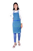 GLUN Waterproof Unisex Kitchen Apron Checkered with 2 Big Size Front Centre Pocket and Adjustable Neck Strap (Blue-Green)